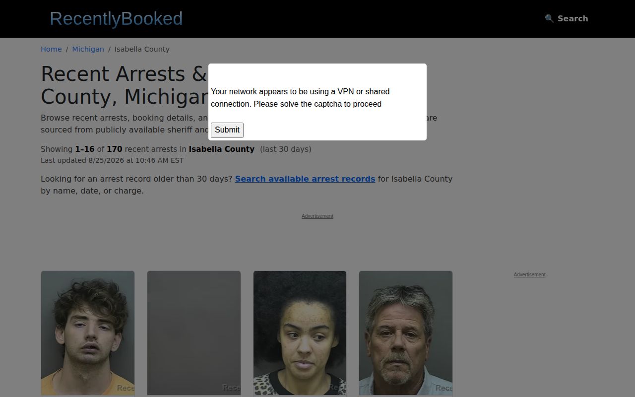 RecentlyBooked Isabella County unofficial booking record index