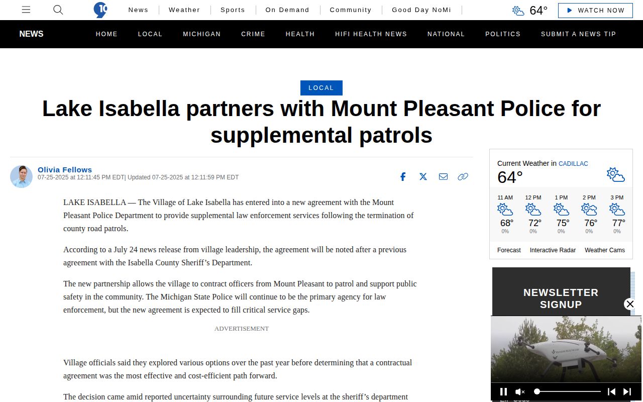 9 and 10 News report about Lake Isabella supplemental police patrols