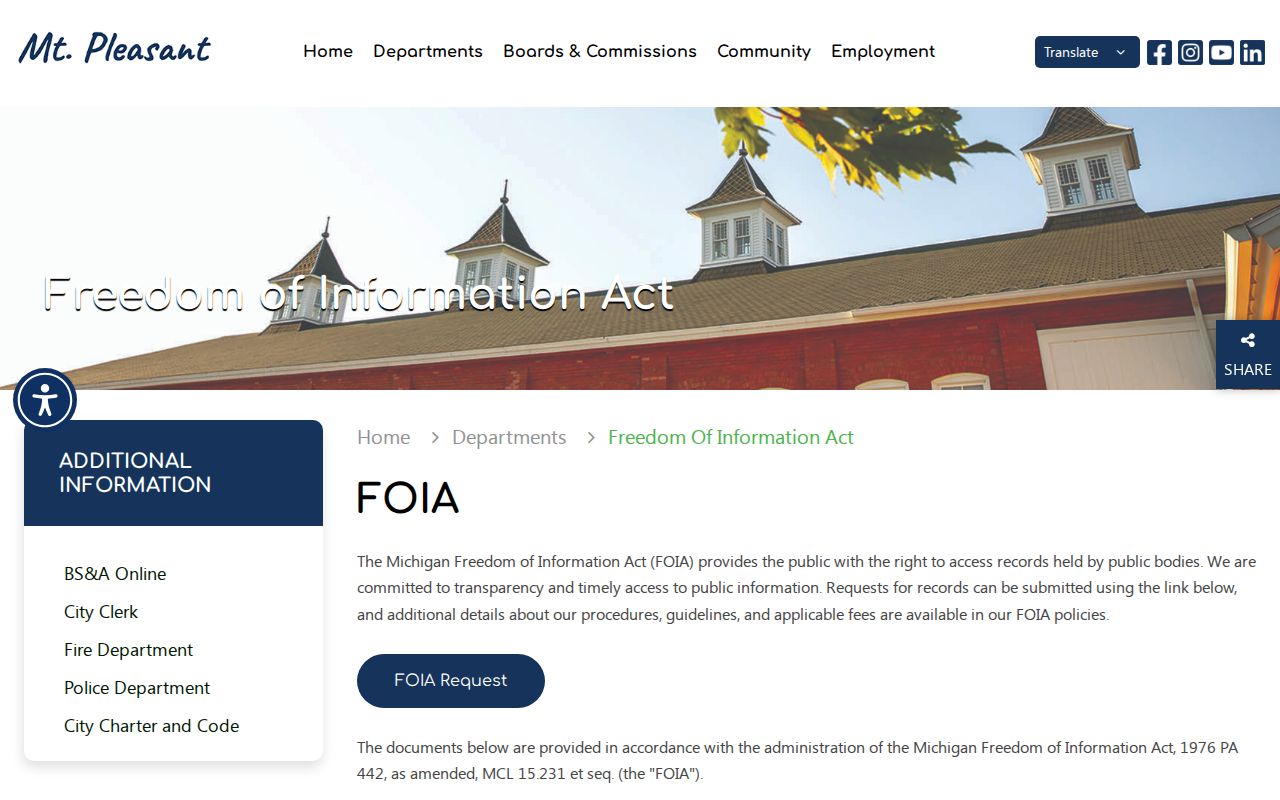 Mount Pleasant official FOIA request page